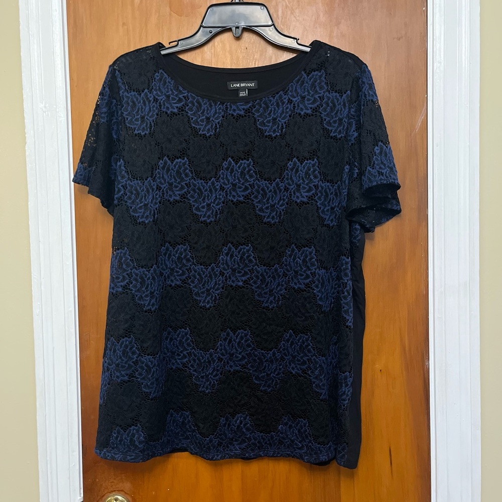 Lane Bryant women’s top  Black and Blue Lace Top. 14/16